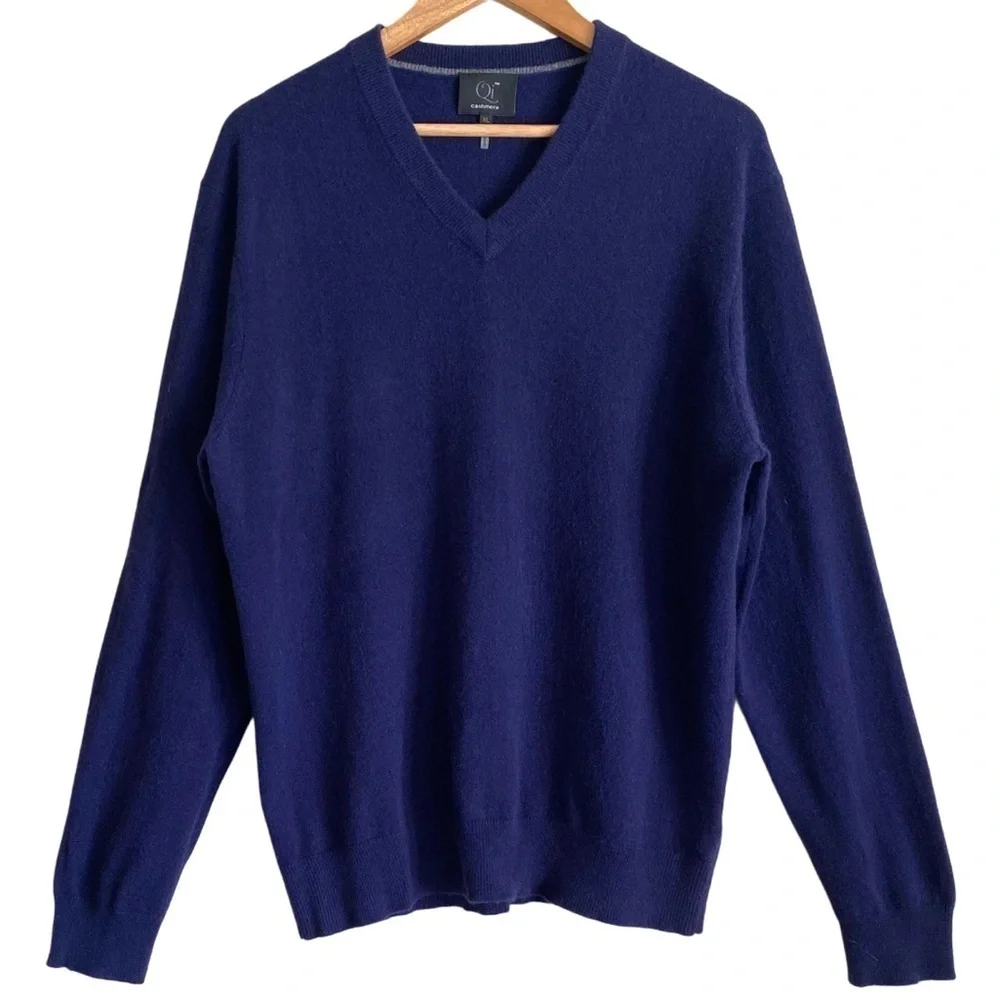 Qi 100% Cashmere Supersoft Preppy Lightweight V-Neck Pullover Sweater Sz XL
